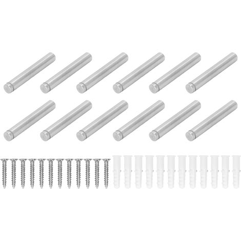 Lot de 12 vis d'écartement pour enseigne, 12x80mm, acier inoxydable, fixation verre, kit quincaillerie publicitaire, usage domestique (1/5)