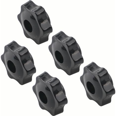 Set of 6 M6 star-shaped clamping nuts with plastic and brass heads - Black knobs for machines, furniture, fitness equipment (1/5)