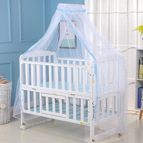Baby-Moskitonetz, für Bett, Kinderbett, Decke, Moskitonetz für Kinderbetten, Hängenetz fürs Bett, Moskitonetz zum Schutz Ihres Babys vor Mücken, blauer Rand, 160 x 450 cm (1/5)