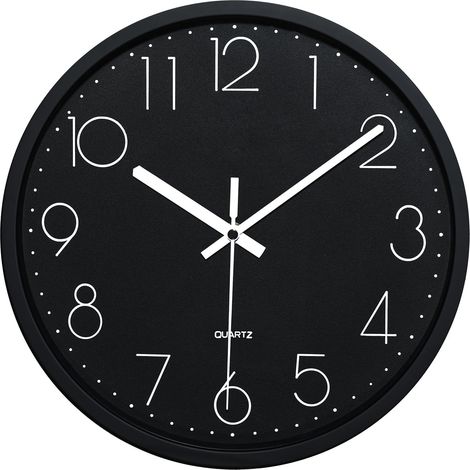 Silent Clock, 30cm Quartz Silent Clocks, Battery Powered, Modern Style Designated for Home, Office and School, Black (1/5)