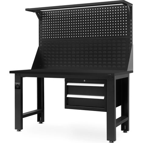 Jan Nowak Werkbank mit Lochwand Werktisch Arbeitsplatte mit 2 Schubladen Metall, 150 cm x 170 cm x 75 cm, Farbe: Anthrazit-Rot (1/5)