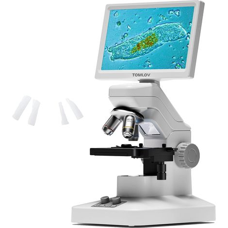 Microscopio ottico, schermo da 7 pollici, ingrandimento da 500X a 1200X, compatibile con Android e iOS, tavolino portaoggetti a doppio strato, certificato CE. (1/5)