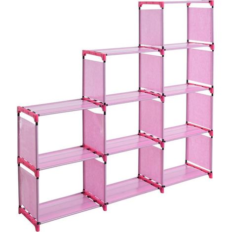 Treppenregal Stufenregal Standregal Bücherregal Stoff 9 Fächer Bücherschrank Pink (1/5)