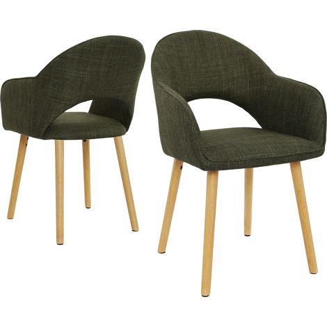 Goeurvant Chaises de salle à manger confortables en tissu effet lin avec dossier en forme de croissant et accoudoirs ergonomiques, L'alliance parfaite de soutien et de style - Lot de 2 - Vert olive (1/5)