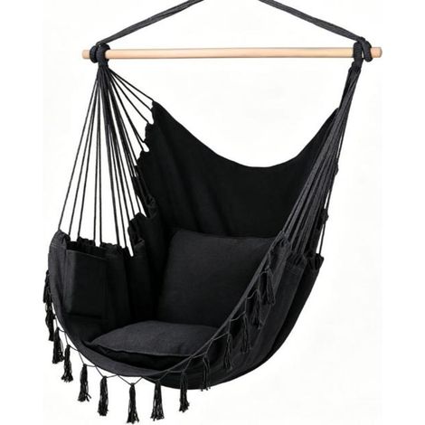 Chaise hamac balançoire de jardin extérieur avec 2 coussins, chaise bohème suspendue en toile, jusqu'à 300 lb. (1/5)
