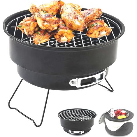 Mini barbacoa de carbón portátil y plegable con bolsa isotérmica para camping, picnics, jardín, patio, viajes, 26 x 26 x 18 cm (1/5)