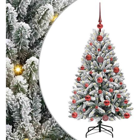 Sapin de Noël artificiel, vert et blanc, 120 cm de haut, en PVC et métal. (1/5)