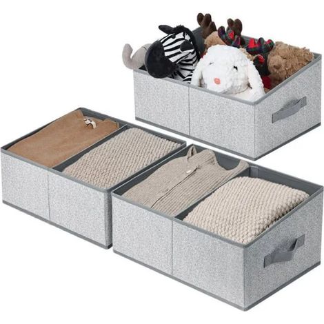 Set aus 3 faltbaren und offenen Aufbewahrungsboxen, Aufbewahrungskorb aus Stoff, Würfel-Aufbewahrungsbox (hellgrau) (1/5)