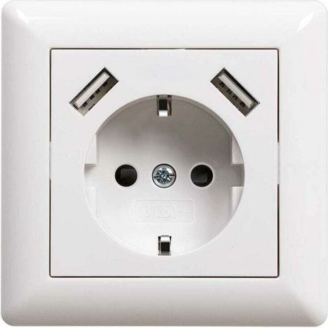 Versenkte USB-Steckdose mit USB-Anschluss (max. System 55), Wandsteckdose mit Kindersicherung für Smartphone/MP3-Player, Hochglanzweiß, 2.1 A-Crezuo