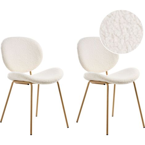 Set di 2 sedie Boucle bianco con gambe effetto legno senza braccioli Luana