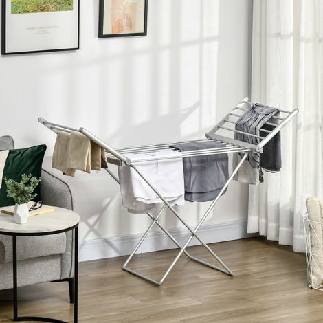 Séchette électrique chauffante avec ailes - 144x53x91cm - étoile pliante économe en alliage d’aluminium - argent
