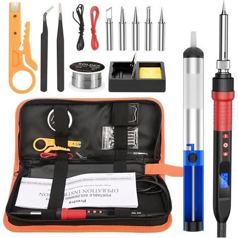 Fer a Souder Kit, 80W Fer a Souder Réglable avec Écran LCD (220℃500℃),Station de Soudage,Pstolet a Souder,Fil de Soudure,5 Pointes à Souder, Pince à dénuder, Sac à Outils Portable (1/4)