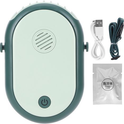 Ventilateur de bureau électrique portable à 3 vitesses, ventilateur suspendu pour cou avec aromathérapie, recharge USB, vert (1/5)