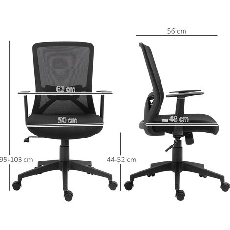 Sedia da ufficio con altezza regolabile, braccioli, supporto lombare, schienale traspirante e reclinabile, 62x56x95-103 cm, nera (1/5)