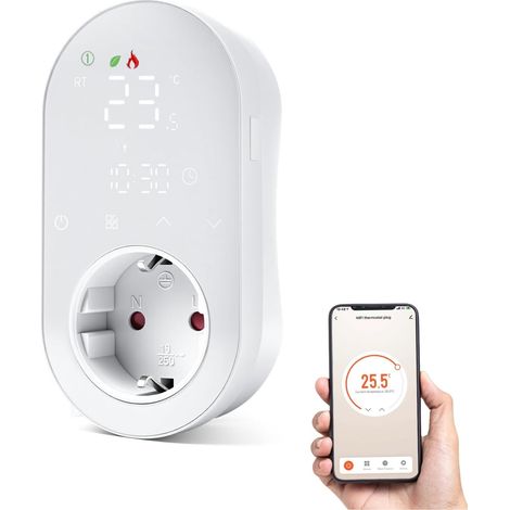 Thermostat de Prise Wi-FI, 220V 16A programmable avec Modes Chauffage et Refroidissement Affichage numérique LED Compatible avec Smart Life/Alexa/Google Assistant (1/5)