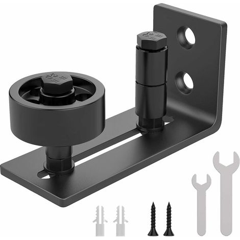 Lilaris Guide au sol pour porte de grange coulissante - Fixation murale - Roulettes réglables - 8 options d'installation - Roues lisses - S'adapte à la plupart des portes de placard - Noir,Une pièce (1/5)