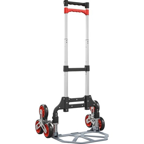 Chariot pliable pour monter les escaliers, système à 6 roues, peut transporter 70 kg, aluminium, rouge
