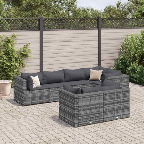 vidaXL 7-tlg. Garten-Lounge-Set mit Kissen Grau Poly Rattan (1/5)