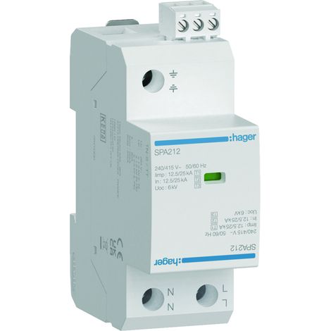 Parafoudre T1+T2+T3 2P 12.5kA TNS/TT - HAGER SPA212