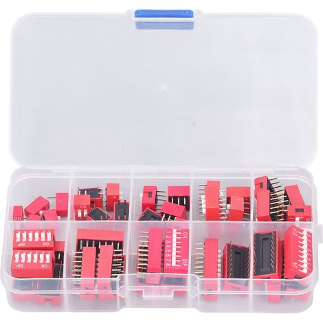 Kit assorti de 45 interrupteurs DIP (ON/OFF) – Pas de 2,54 mm – Versions 1, 2, 3, 4, 5, 6, 7, 8 et 9 broches – Pour plaques d'essai (Breadboards) (1/5)