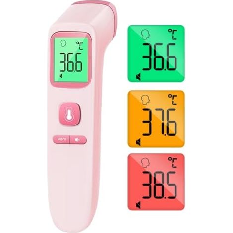 Thermomètre Frontal Sans Contact, Thermometre Bebe, Thermomètre Médical Numérique Infrarouge pour Adultes, Lecture Précise avec Ecran LCD, Thermomètres Médicaux et Accessoires (Couleur rose) (1/5)