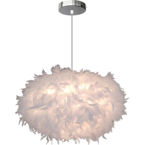 Lampe À Suspension Romantique Nordique Ø45CM Suspension Luminaire En Plumes Blanches Pures Lustre D'Intérieur Moderne E27