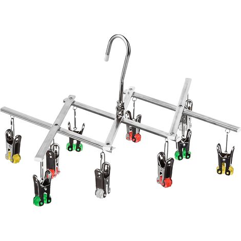 Étendoir Acier Inoxydable, Rack de séchage Suspendu, séchoirs Pliables Cintre, Séchoir à Vêtements, 10 Pinces à Linge, pour Serviettes/Chaussettes (1/5)