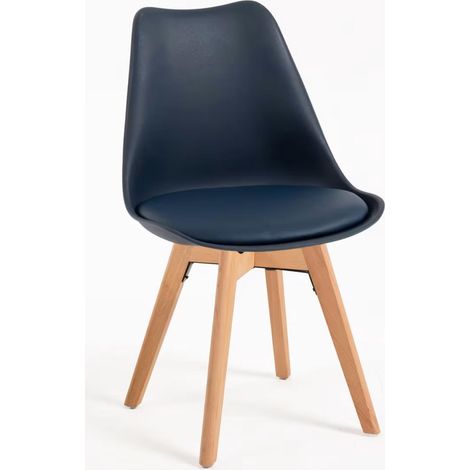 ORION91® - SIRIO Dining Chair in Navy Blue with Polypropylene Backrest, Padded Faux Leather Seat, Beech Wood Legs, Nordic Style, Ideal for Kitchen, Office, and Living Room, Supports up to 110 kg, Easy (1/5)