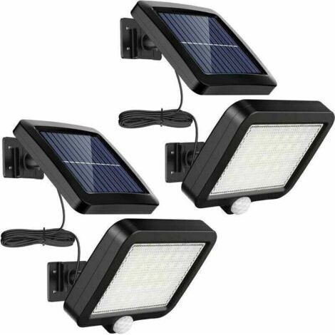 Lot de 2 Lampes Solaires Extérieures - Éclairage à 56 LED avec Détecteur de Mouvement - Étanchéité IP65 - Angle d'Éclairage de 120° - Idéal pour Jardin - Livré avec Câble de 16,5 mètres. (1/4)