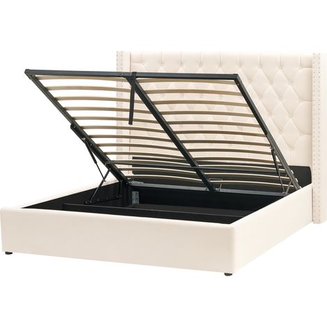 Cama con almacenaje cabecero de terciopelo blanco crema 160 x 200 cm Lubbon (1/5)