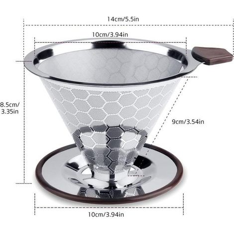 Handgebrühter Kaffeefilterkorb aus Edelstahl. Geeignet zum Herausfiltern von Verunreinigungen aus dem Kaffee. (1/4)