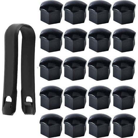Lot de 20 Capuchons d'écrou de Roue 17mm, Cache-écrous de Boulon de Roue, Cache-écrous de Pneu Hexagonaux avec Ensemble d'outils de Démontage pour Voitures, Noir (1/5)