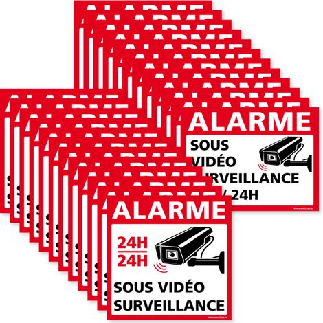 Signaletique.Biz France – Lot de 24 autocollants alarme sous vidéosurveillance 24h/24h – Adhésifs sécurité pour surfaces lisses – Résistants à l'humidité et au vent (1/5)