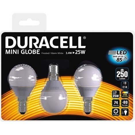 Packung mit 3 LED-Glühbirnen Kugelform E14 Fassung 25 Watt - Duracell
