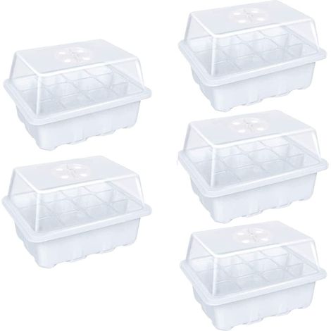 Plateau De Semis - 60 Alvéoles - Avec Dôme Et Base Étanche - Pour Graines De Fleurs Légumes Fruits - Lot De 5 (1/5)