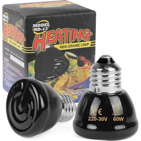 2PCS Ampoule Chauffante Céramique E27 60W Infrarouge Noire Pour Reptile Tortue Serpent (1/5)
