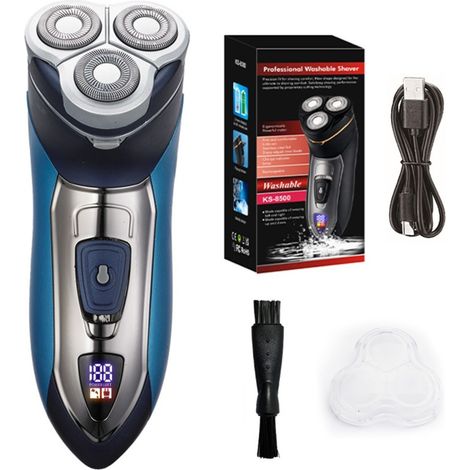 Rasoir électrique rotatif 3 têtes rechargeable - utilisable humide et sec, affichage LED, 600mAh, entièrement lavable, faible bruit
