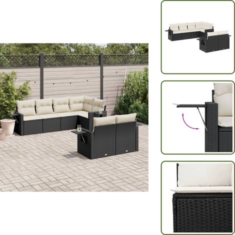 The Living Store Salon de jardin 7 pcs avec coussins noir résine tressée - Salon De Jardin - Meuble De Jardin - Canapé Extérieur - Ensemble Salon - Rattan Imitation Bois (1/5)