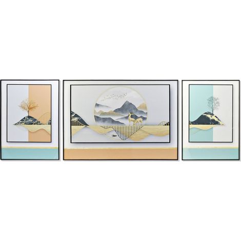 Tableau abstrait finition porcelaine pour décor élégant - Palette pastel avec accent doré (1/3)