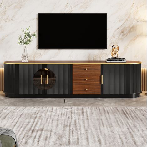 TV-Lowboard 180x40x46 cm aus MDF, schwarz, 3 Schubladen & Kabeldurchlässe – MEUBLIV (1/5)