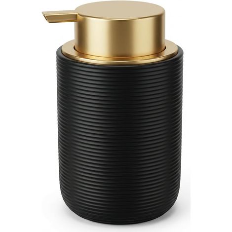 Distributeur de Savon Noir en Céramique 400ml - Distributeur de Liquide Vaisselle pour Cuisine et Salle de Bain, Pompe à Savon Rechargeable avec Texture Brossée, Design Antidérapant pour Savon Liquide (1/5)