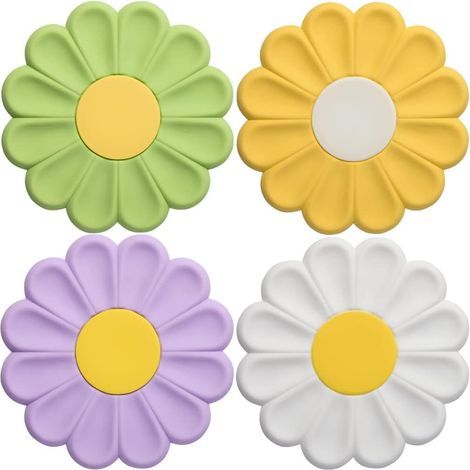 Set di 4 sottobicchieri in silicone resistenti al calore, a forma di margherita, antiscivolo. (1/5)
