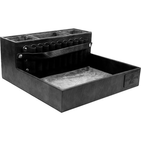 Soporte para herramientas profesionales de peluquería: tijeras, máquinas de cortar pelo, cepillos, peines y pinzas.