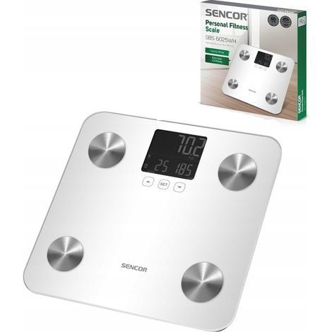 Sencor 6025W Fitness-Analysewaage, Badezimmerwaage, Fett-, Wasser- und Smart-Funktion