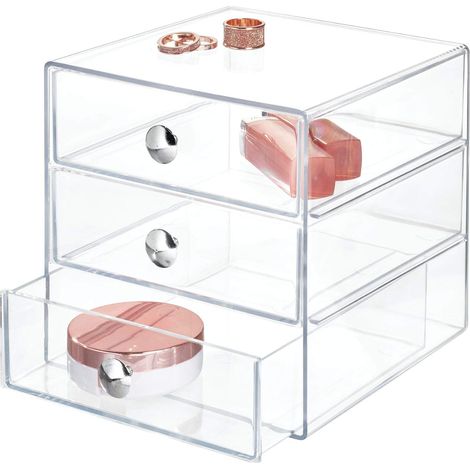 Kosmetik-Organizer mit Schubladen, Kunststoffbox für Kosmetikartikel, Make-up usw., mit 3 Schubladen, transparent. (1/5)