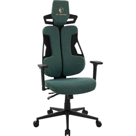 ML-Design Sedia da Gaming Ergonomica in Tessuto Verde con Braccioli 3D, Supporto Lombare e Poggiatesta, Poltrona da Ufficio Girevole e Regolabile, Seduta Comfort per PC, Computer e Videogiochi (1/5)