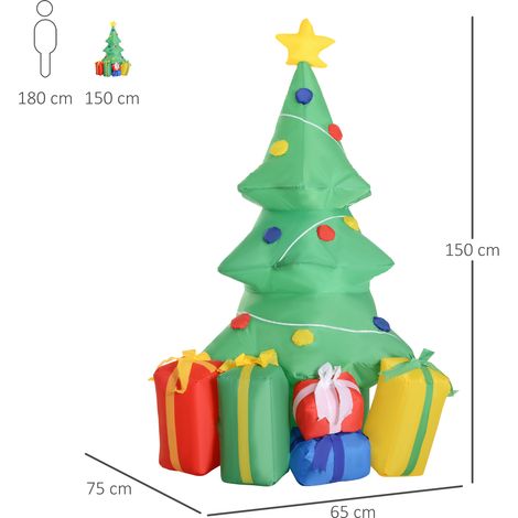 Aufblasbarer Weihnachtsbaum von HOMCOM mit LED-Beleuchtung, inklusive Pumpe, 65 x 75 x 150 cm, Grün (1/5)