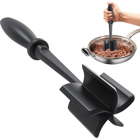 5 Blade Meat Grinder Kitchen Spatula Meat Grinder Mincer for Ground Hamburger and Ground Beef Non-Stick Kitchen Utensils (Black)