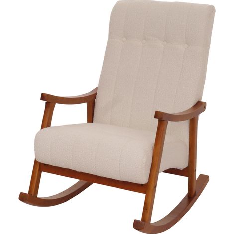 [JAMAIS UTILISÉ] Fauteuil à bascule HHG-862, fauteuil relax, bois MVG tissu/textile bouclé (450 g/m²), beige, structure aspect noyer (1/5)