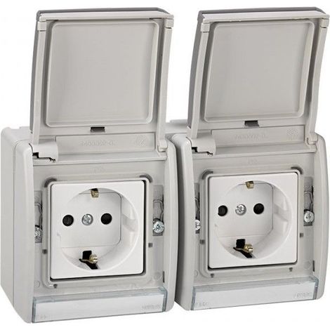 Doble base enchufe bipolar + TT precableada gris Simon 44 Aqua 4490433-035